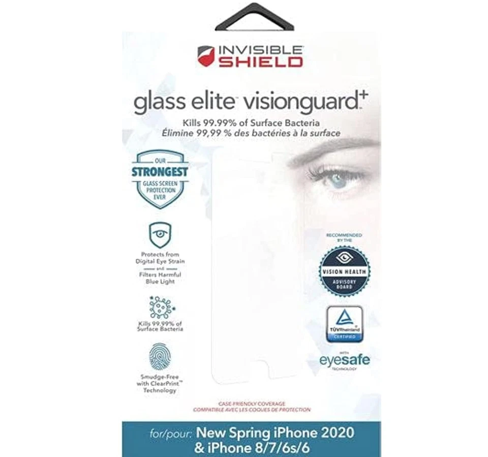 ZAGG Tempered Glass Elite VisionGuard+ Screen Protector, iPhone SE 3 / SE 2 / 8 - Image 2 of 3