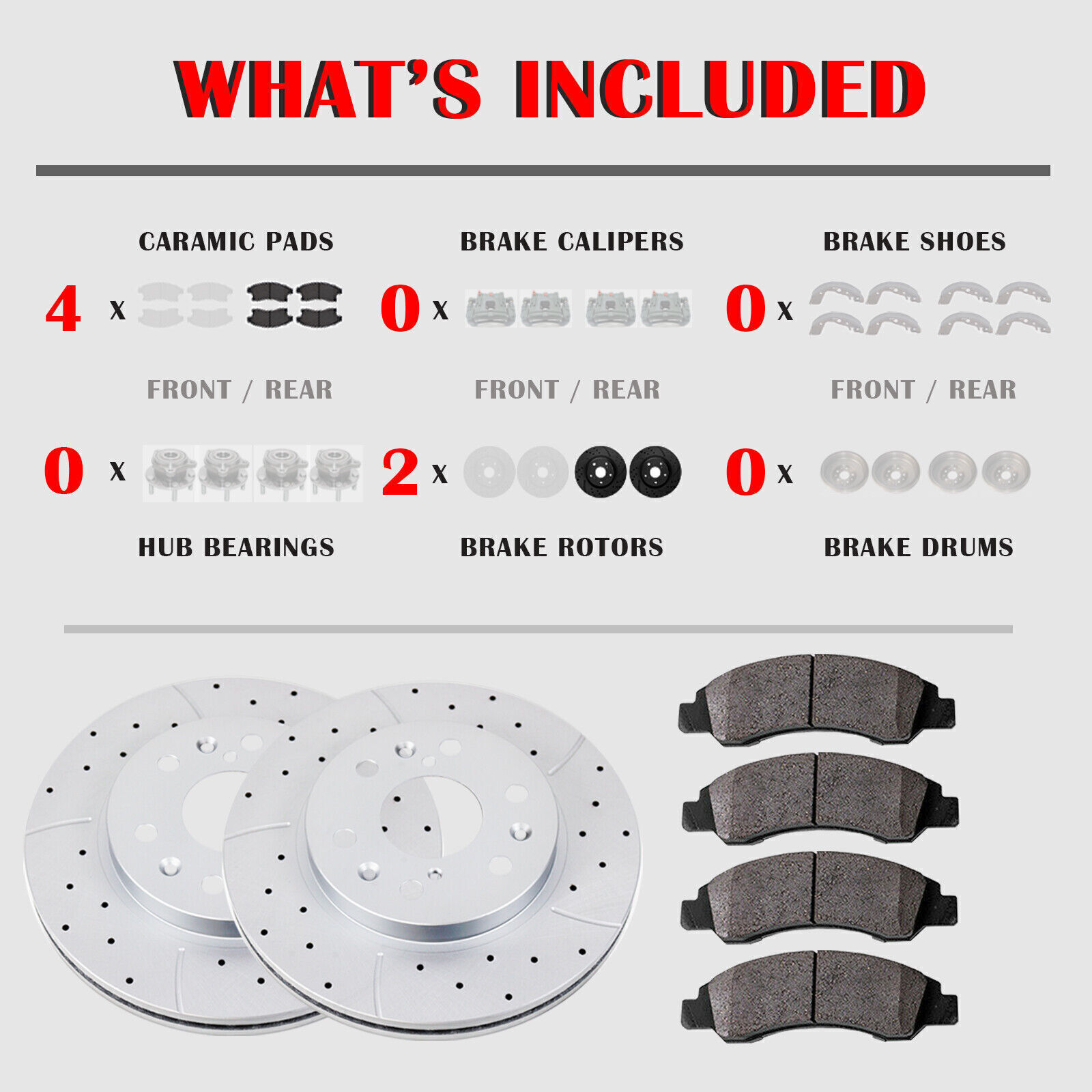 4WD Front Drilled Rotors Disc Ceramic Brakes Pads for 2004-08 Ford F-150 Mark LT