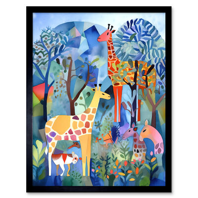 Weidetiere moderne Volkskunst Aquarell gerahmt Wandbild Bild Druck 12x16