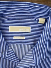 MICHAEL KORS Non-Iron Blue White Striped Button Up Size XL Dress Shirt 16 34/35