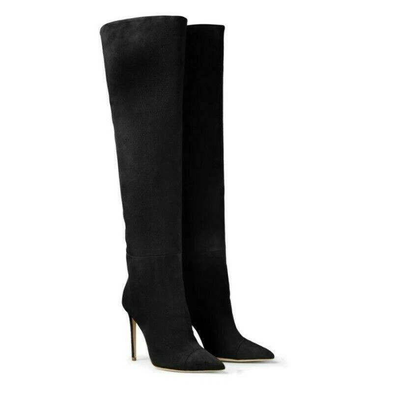 女士细高跟鞋麂皮绒尖头过膝高筒靴鞋码 — 第 3/4 张图片