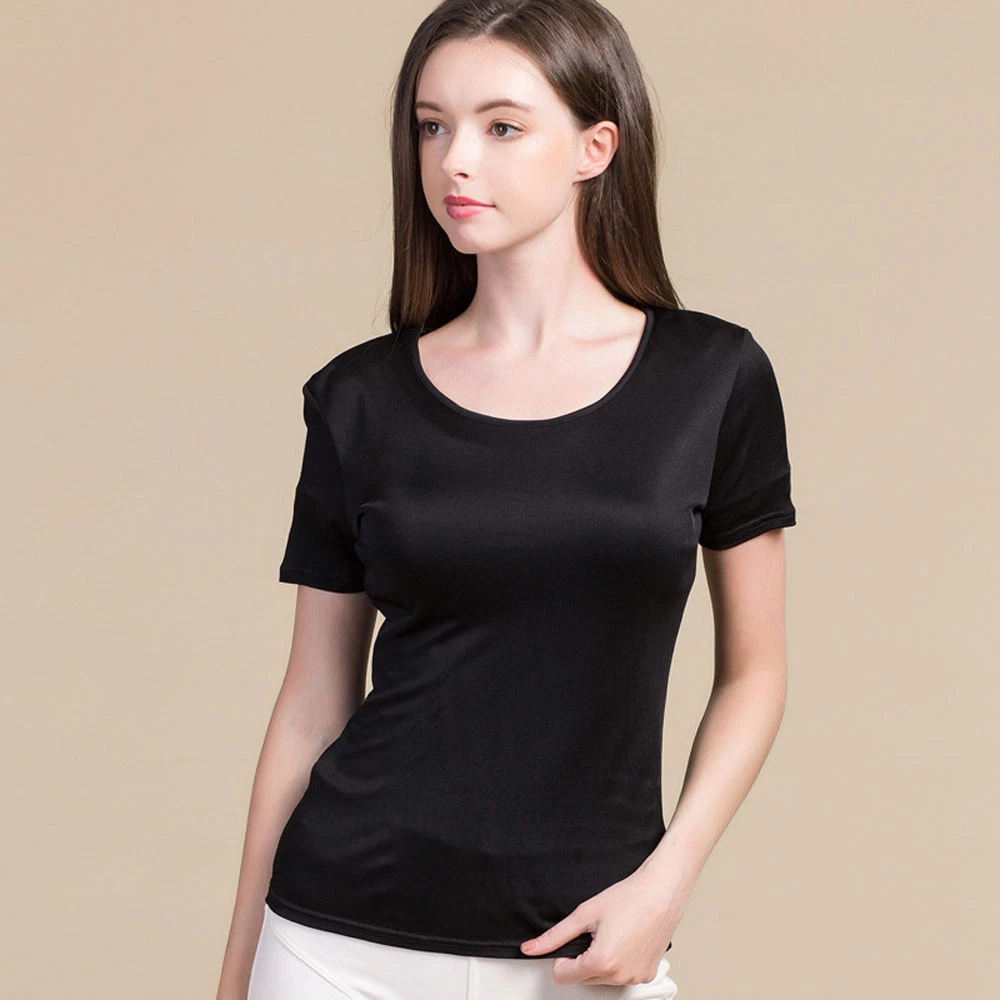 Women's 100% Silk T-Shirt with Bra Short Sleeves Tee Shirt Top