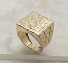 Pinky Ring Real Solid 14K Yellow Gold Size 10 Men's Bold Square Nugget Style