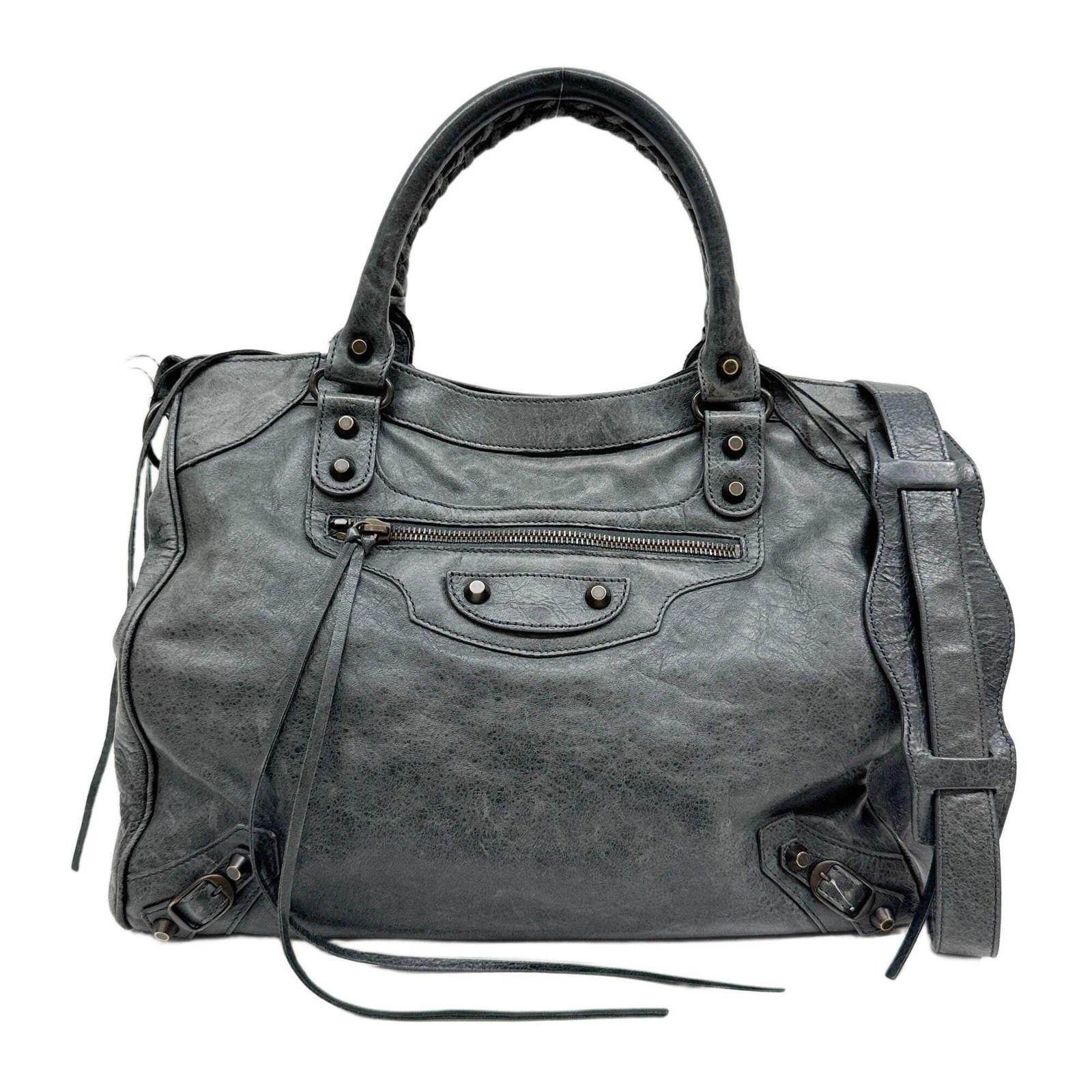 Balenciaga — BALENCIAGA Velo Anthracite Gray Leather Two Way Bag