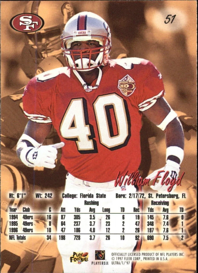 1997 Ultra #51 William Floyd - NM - Image 2 of 2