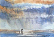 Original Painting Landscape Artworks Modern CLOUDY SKY SEA Seascape Arts Gift A5