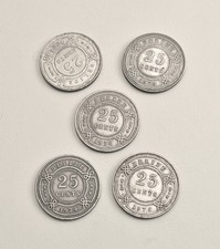 Belize 25 Cents 1974, 1975, 1976,1979, 2003 Lot of 5