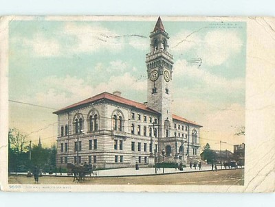 Divided Back CITY HALL SCENE Worcester Massachusetts MA hs6287