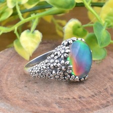 Aurora Opal 925 Sterling Silver Ring, Boho Jewelry Gift, Handmade Flower Ring