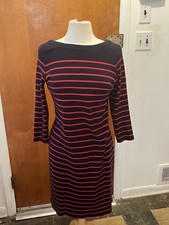 Talbots Women's Striped Dress Navy Blue/Red Size Small Long Sleeve Boat Neck
