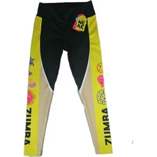 NEW  W/ TAGS ZUMBA Leggings Women's Medium Happy Bold Black Colorful Workout