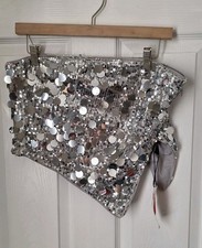 Cider Silver Sequin Crop Top Size L – BNWT Sparkly Clubbing Festival Partywear