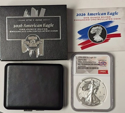 1776-2026 W Enhanced Silver Eagle Liberty Bell Privy - NGC MS70 w/ Packaging - product listing photo