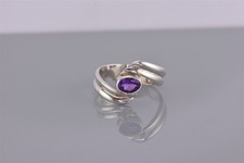 Sterling Silver Oval Purple Amethyst Double Bypass Band Ring 925 Sz: 6