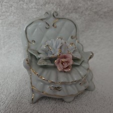 Porcelain Victorian Chair Figurine Floral Gol...