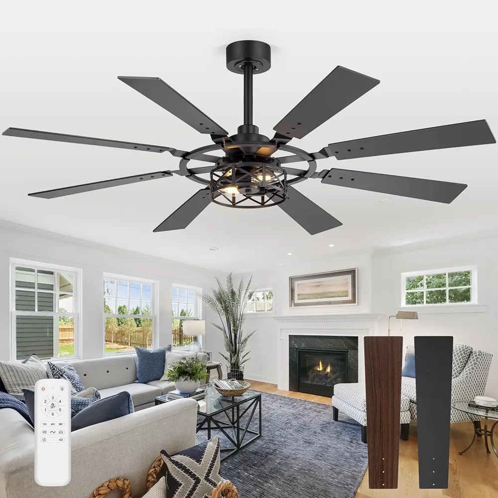 52" 8 Blade Ceiling Fan - Black - W/Remote #35082-BK - NEW S