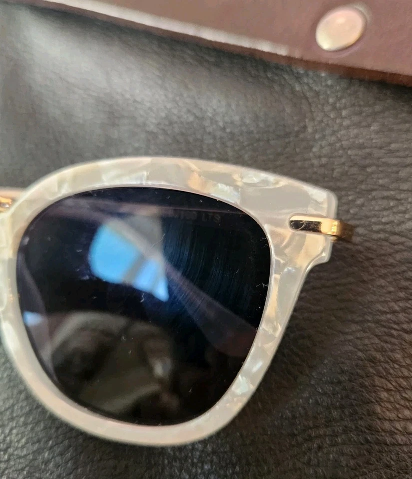 Betsy Johnson Sunglasses - Marble Pearl White - Cat Eye - Gold Detail - Image 3 of 4
