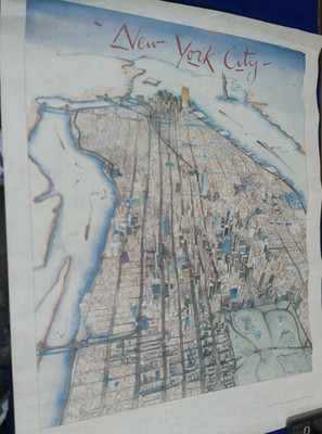 Vintage 1962 NYC Bird s Eye View Map Alan E. Cote Poster Midtown