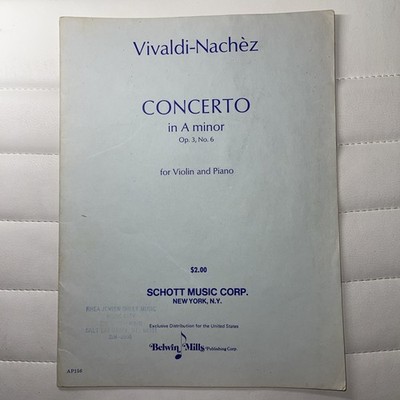 VIVALDI NACHEZ Sheet Music CONCERTO In A minor, Op.3, No. 6 VIOLIN & PIANO