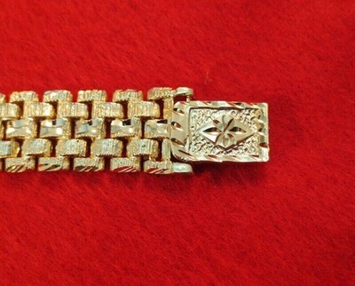 MENS 8 INCH 14KT EP DESIGNER NUGGET 3/4 INCH WIDE BRACELET BLING HIP HOP X150