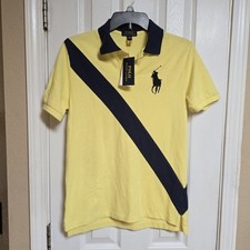 Polo Ralph Lauren Boys Oasis Yellow Big Pony Stripe Sash Mesh S/S Polo Shirt L