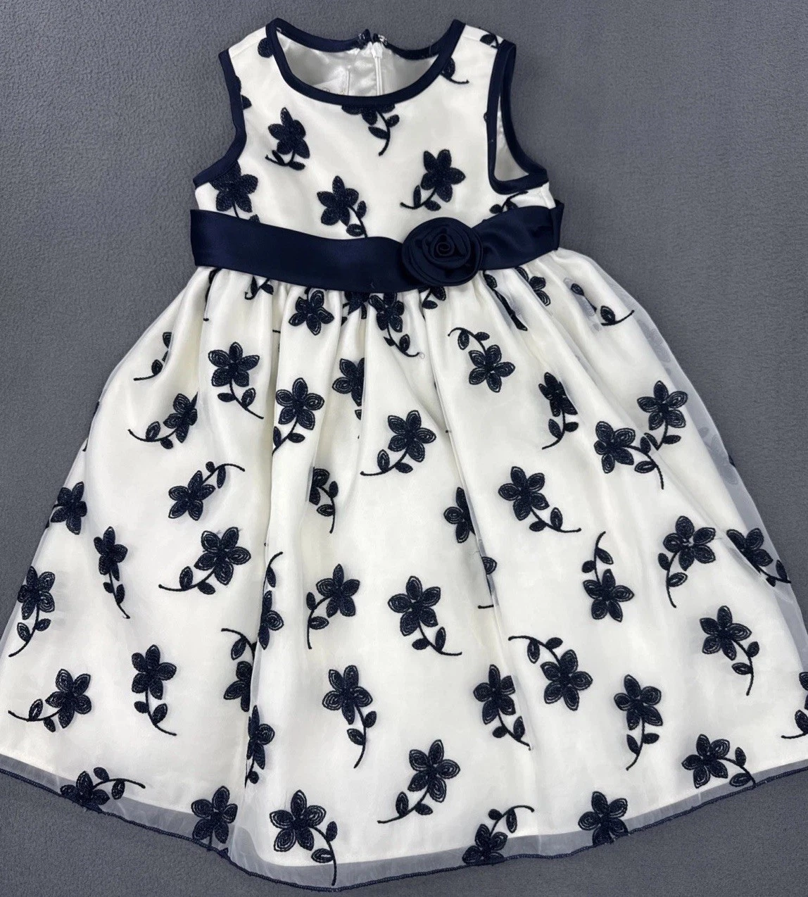4T Girls Dress American Princess Pink Blue Floral Embroidery Tulle Beads formal