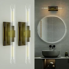2 Pack 24" Brass Wall Sconces Glass Tube Vanity Bathroom Bedroom Light