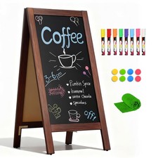 4 THOUGHT A-Frame Double-Sided Magnetic Chalkboard 40" x 20", Rustic Brown