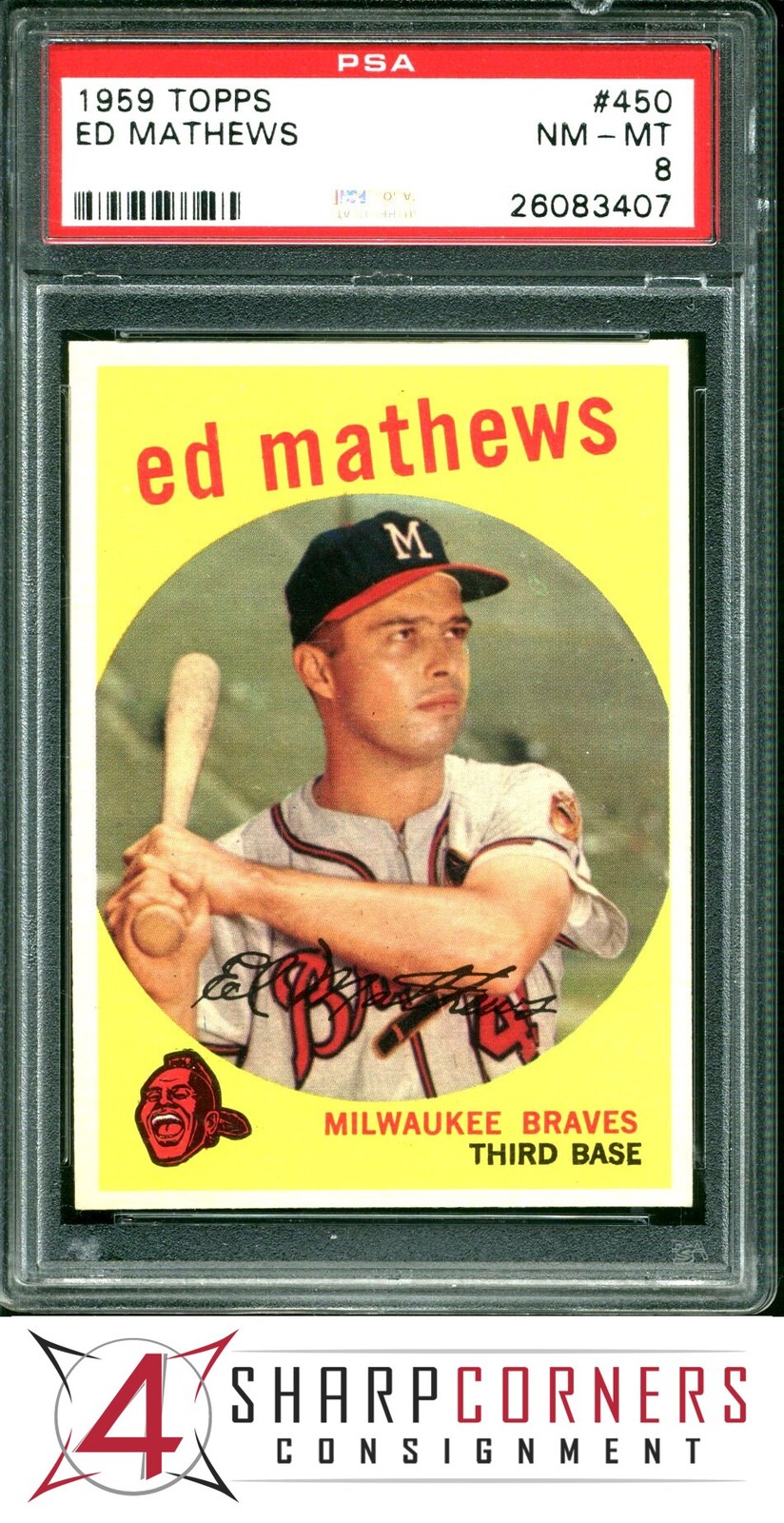 1959 TOPPS #450 ED EDDIE MATHEWS BRAVES HOF PSA 8