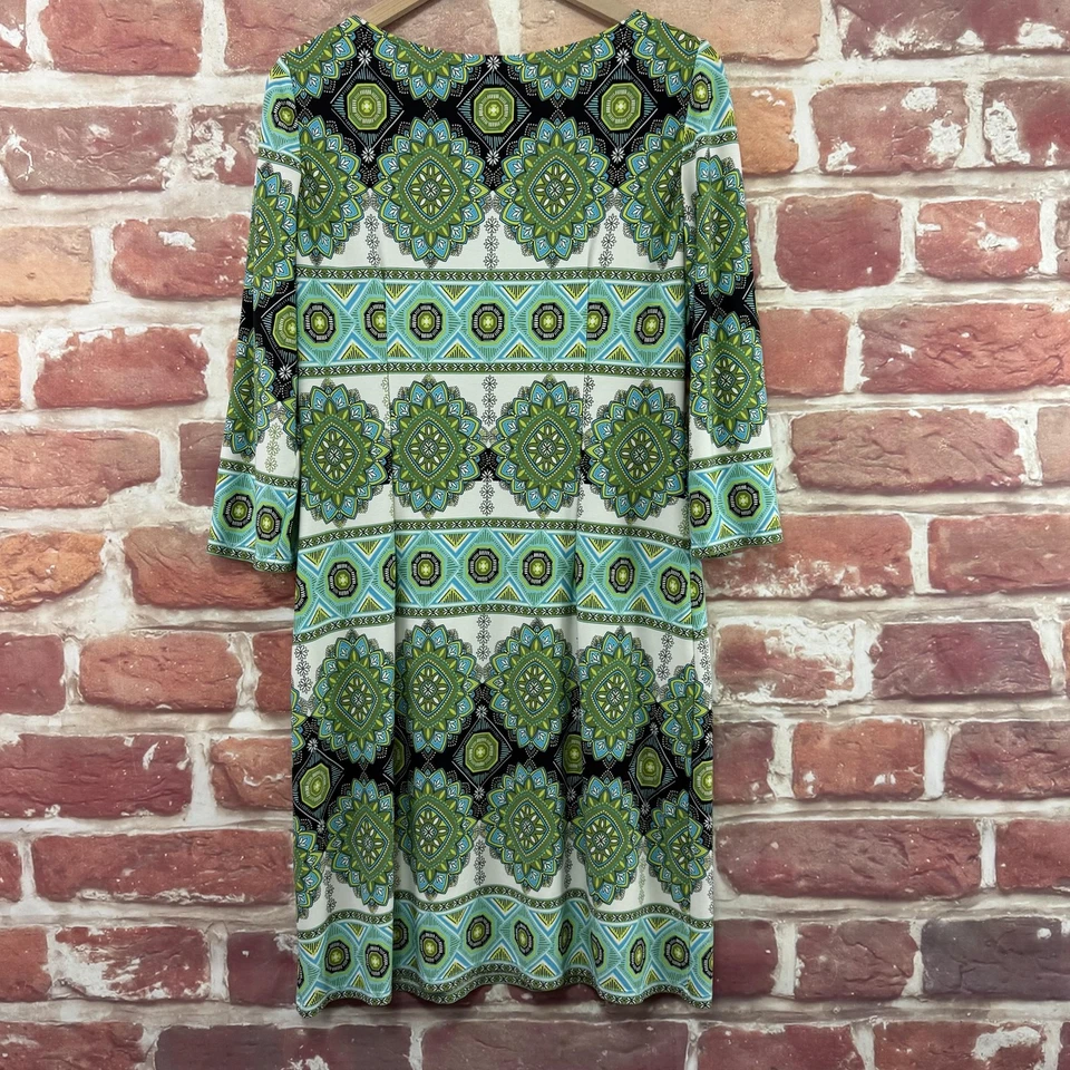 Платье женское London Times 12 зеленое многоцветное богемное абстрактное эластичное повседневное - Изображение 2 из 4
