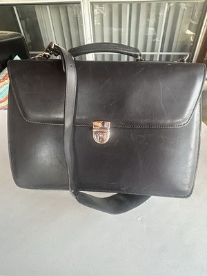 Vintage JACK GEORGES Messenger Laptop Briefcase Black Leather Shoulder Strap USA
