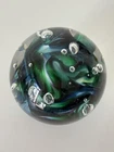Vintage Blue Green Paperweight Bubble Swirl Art Glass 3*3