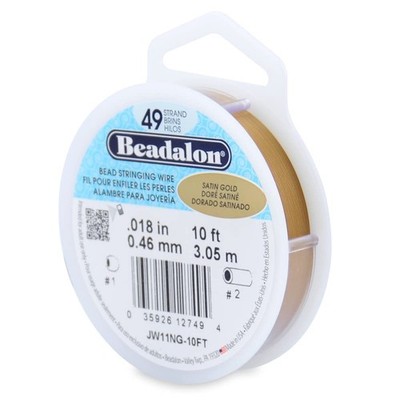 49 Strand Stainless Steel Bead Stringing Wire, .018 in / 0.46 mm, Satin Gold, 10