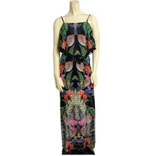 Takara Tropical Print Sleeveless Maxi Dress Black Multi Womens S Summer Bohemian