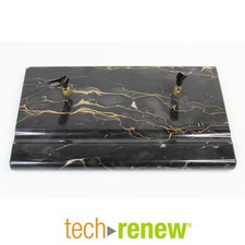 Premium Art Deco Black Marble Double Fountain Pen Holder Gold Veining Large