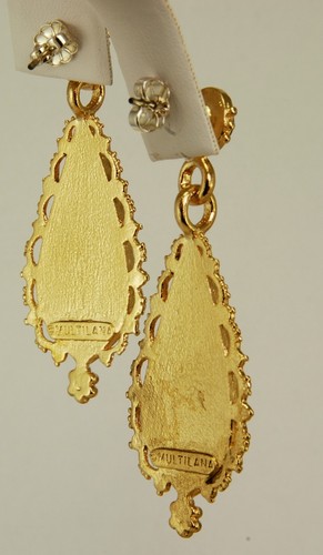 MANUFACTURED IN USA - Replica of Indian Drop Earrings 24 Kt. Gold Plate & Garnet - Picture 4 of 5