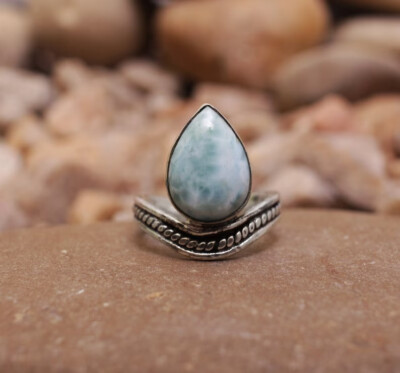 925 Sterling Silver Larimar Gemstone Ring Handmade Jewelry Ring Promise Ring
