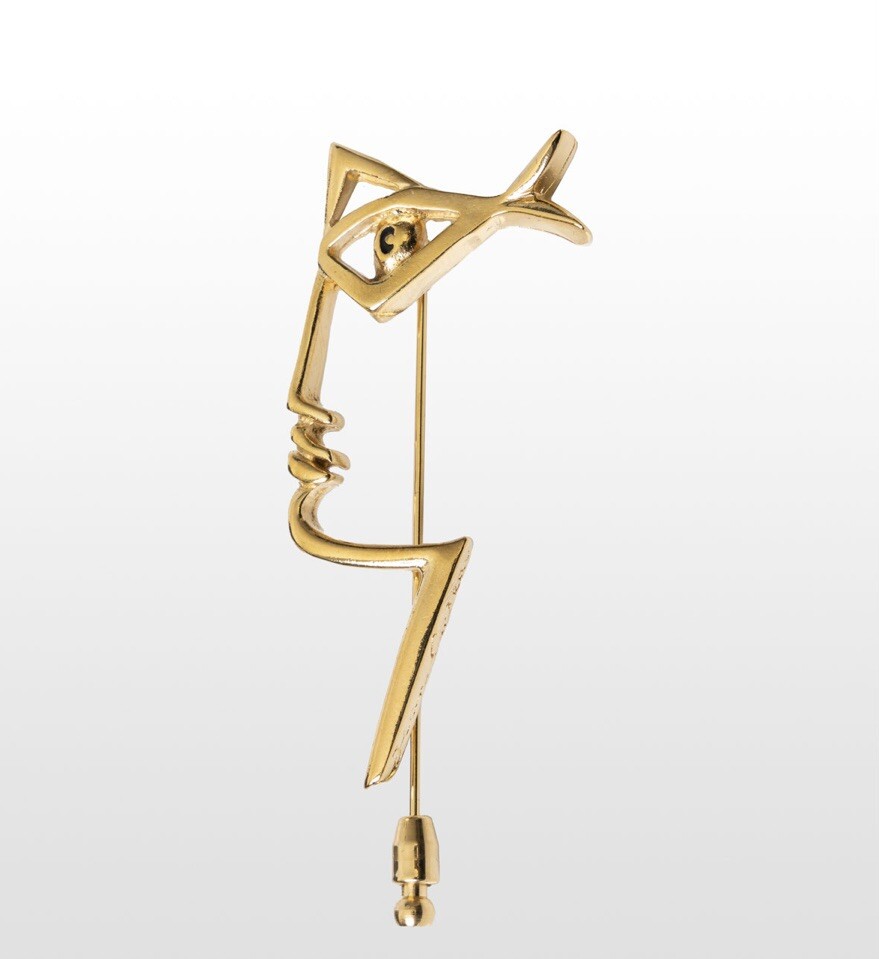 Broche Jean Cocteau Le Profil - Laiton Doré, Bijou Vintage Neuf Avec étiquettes