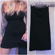 Y2K GUESS STRAPLESS DRESS CRYSTAL STUD TRIM MEDIUM BRAT 2000s