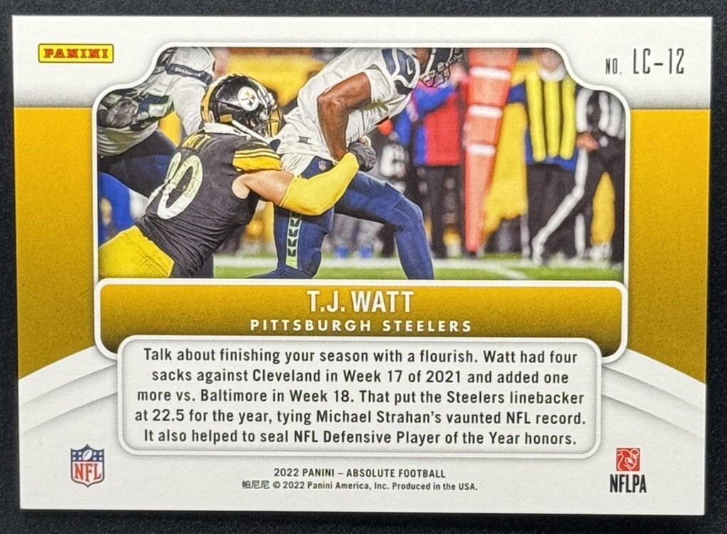 2022 Panini Absolute Last Call Spectrum Red LC12 T.J. Watt /100 for