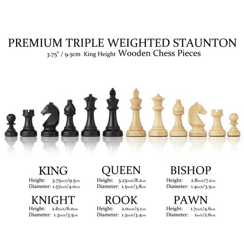 A&A Premium Triple Peso Staunton Piezas de Ajedrez de Madera con 2 Extra Queen - K... - Imagen 3 de 10