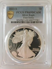 2023-S FIRST STRIKE Proof Silver Eagle PCGS PR69DCAM Gold Shield