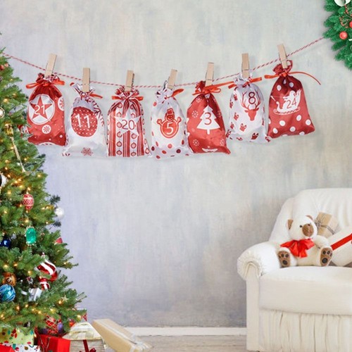 Hanging Christmas Advent Calendar Bag Drawstring Gift Bag Jewelry Storage - Picture 6 of 18