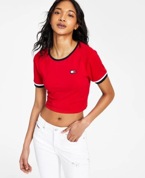 Tommy Jeans Flag Patch Cropped T-Shirt - Red/Size XL eBay