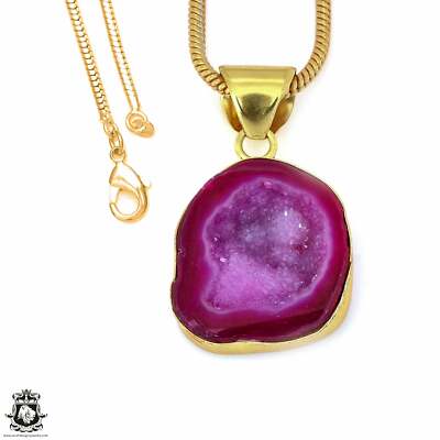 Cobalto Calcite Geode 24K Gold Plated Pendant 3mm Snake Chain