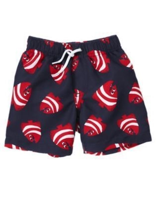GYMBOREE PELICAN CATCH NAVY w/ FISHES SWIM TRUNKS 0 3 NWT