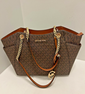 Michael Kors Jet Set Travel Large Chain Mk Signature Logo Tote