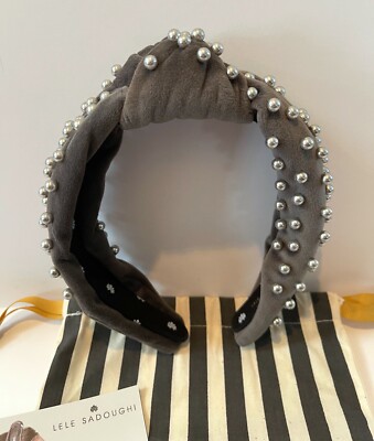 ✨ Lele Sadoughi Gray Woven Pearl Knotted Headband ✨ Lele Sadoughi Pearl Knotted Headband Gray | eBay main image 2