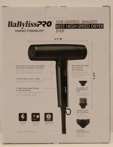BaBylissPRO Nano Titanium Matte Black Light Jonic High-Speed Suszarka | BNTC9200MB - Zdjęcie 3 z 3