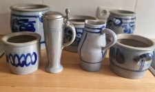 Weinkrug, Bierkrug, Töpfe, Steingut, 7 teilig, blaugrau,